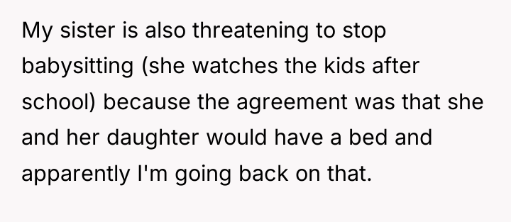 My sister is also threatening to stop babysitting (she watches...