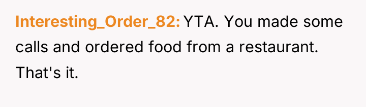 Interesting_Order_82 YTA. You made some calls and ordered food from...