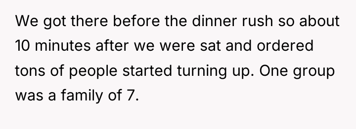 We got there before the dinner rush so about 10...