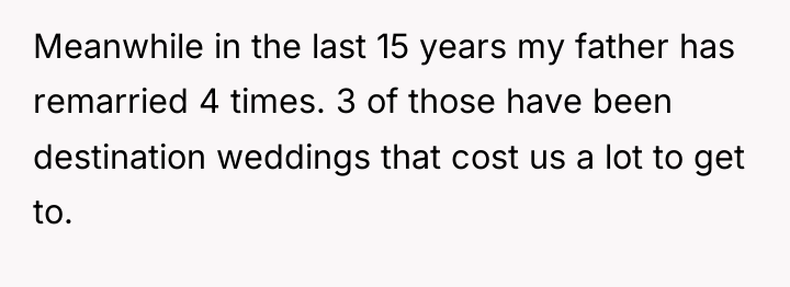 Meanwhile in the last 15 years my father has remarried...