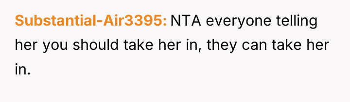 Substantial-Air3395 NTA everyone telling her you should take her in,...