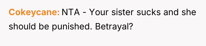 Cokeycane NTA - Your sister sucks and she should be...
