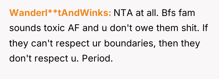 Wanderl**tAndWinks NTA at all. Bfs fam sounds toxic AF and...