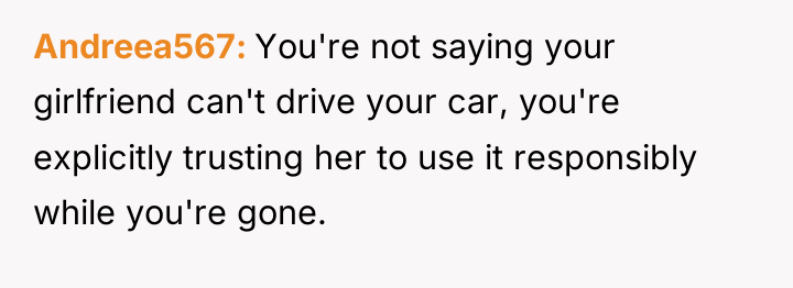 Andreea567 You're not saying your girlfriend can't drive your car,...
