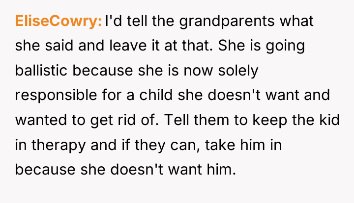 EliseCowry I'd tell the grandparents what she said and leave...