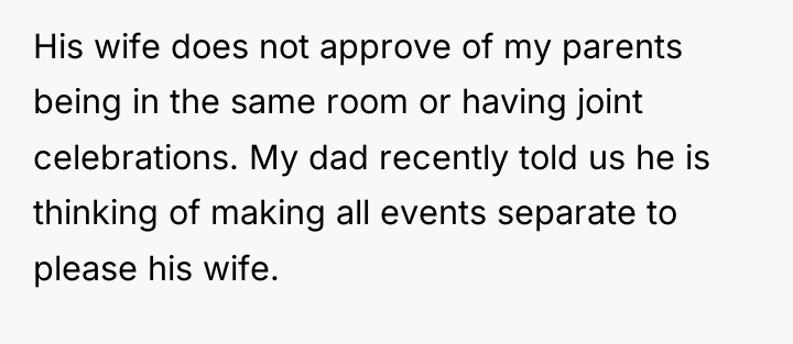 His wife does not approve of my parents being in...