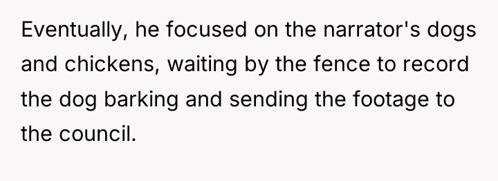 Eventually, he focused on the narrator's dogs and chickens, waiting...