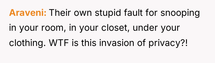 Araveni Their own stupid fault for snooping in your room,...