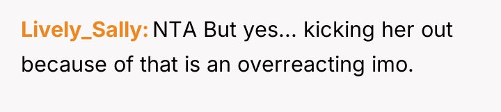 Lively_Sally NTA But yes... kicking her out because of that...