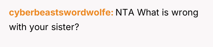 cyberbeastswordwolfe NTA What is wrong with your sister?