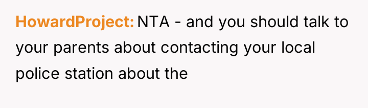 HowardProject NTA - and you should talk to your parents...