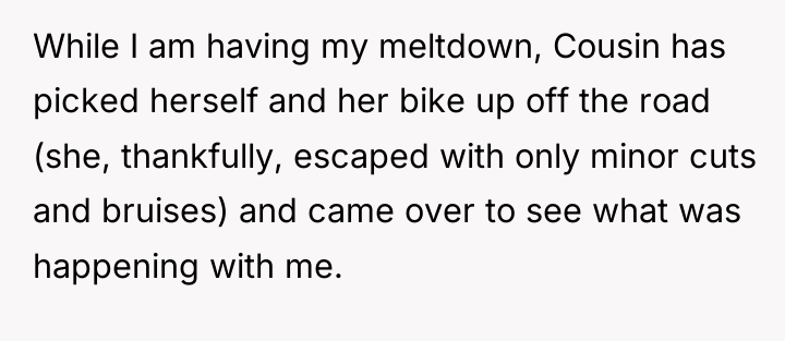 While I am having my meltdown, Cousin has picked herself...