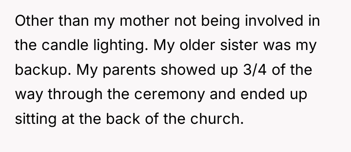Other than my mother not being involved in the candle...