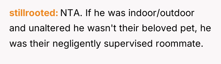 stillrooted NTA. If he was indoor/outdoor and unaltered he wasn't...