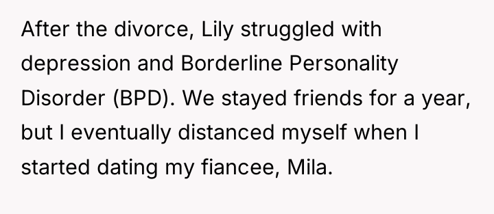 After the divorce, Lily struggled with depression and Borderline Personality...