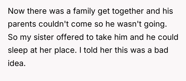 Now there was a family get together and his parents...