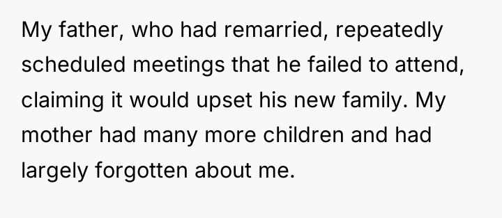 My father, who had remarried, repeatedly scheduled meetings that he...