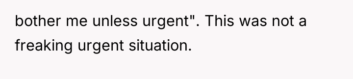 bother me unless urgent". This was not a freaking urgent...