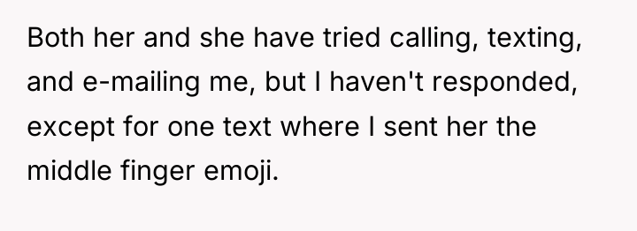 Both her and she have tried calling, texting, and e-mailing...