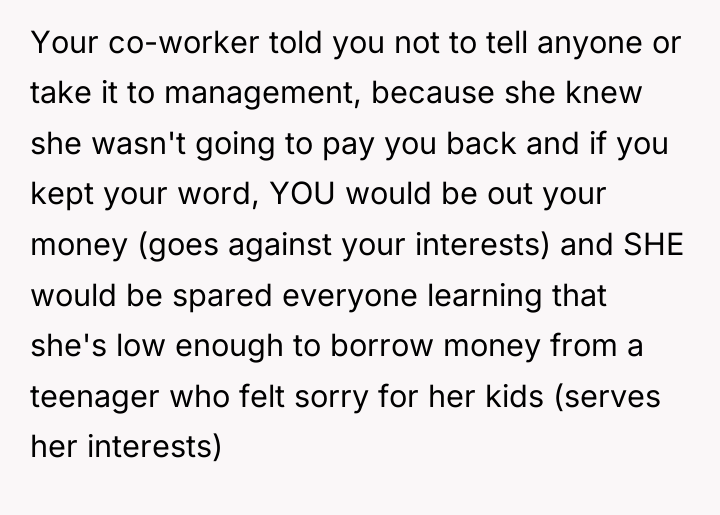 Your co-worker told you not to tell anyone or take...
