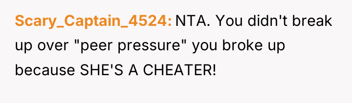 Scary_Captain_4524 NTA. You didn't break up over "peer pressure" you...