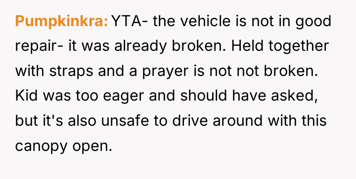 Pumpkinkra YTA- the vehicle is not in good repair- it...