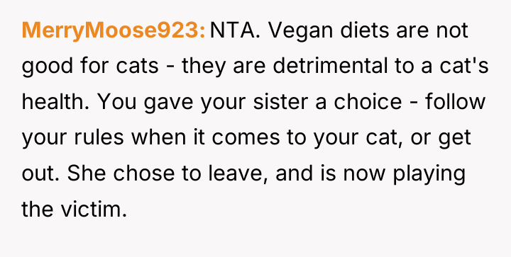 MerryMoose923 NTA. Vegan diets are not good for cats -...