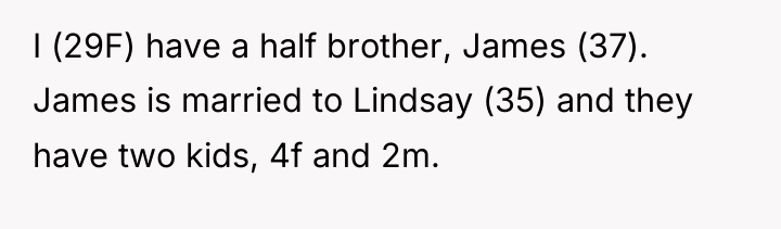 I (29F) have a half brother, James (37). James is...
