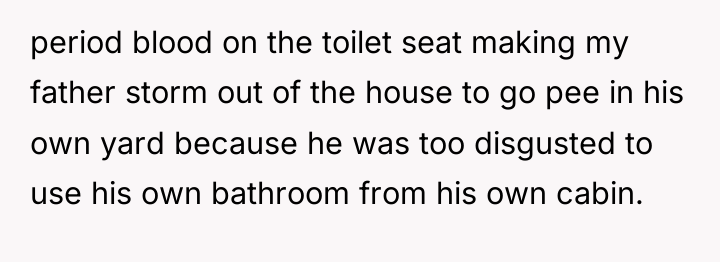 period blood on the toilet seat making my father storm...