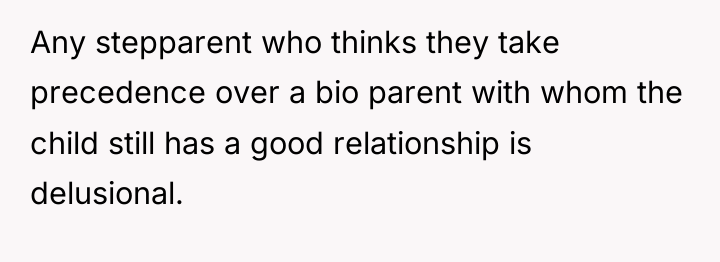 Any stepparent who thinks they take precedence over a bio...
