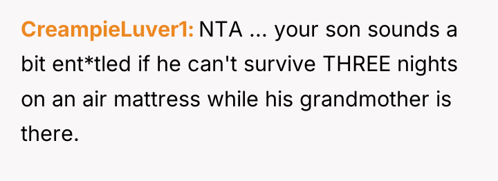 CreampieLuver1 NTA ... your son sounds a bit ent*tled if...