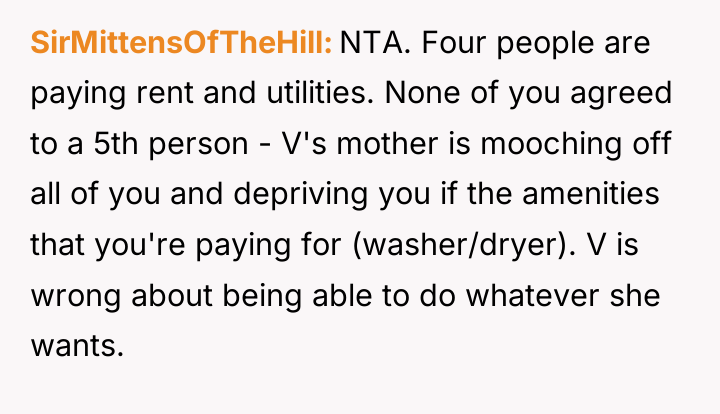 SirMittensOfTheHill NTA. Four people are paying rent and utilities. None...