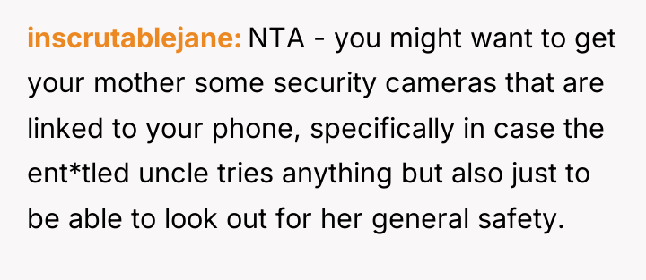 inscrutablejane NTA - you might want to get your mother...