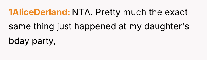 1AliceDerland NTA. Pretty much the exact same thing just happened...