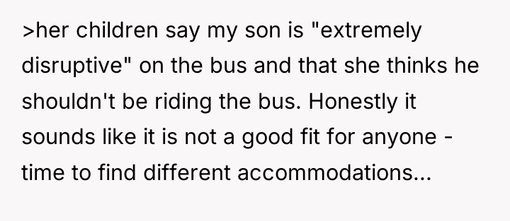 >her children say my son is "extremely disruptive" on the...