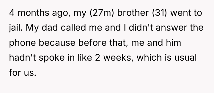 4 months ago, my (27m) brother (31) went to jail....