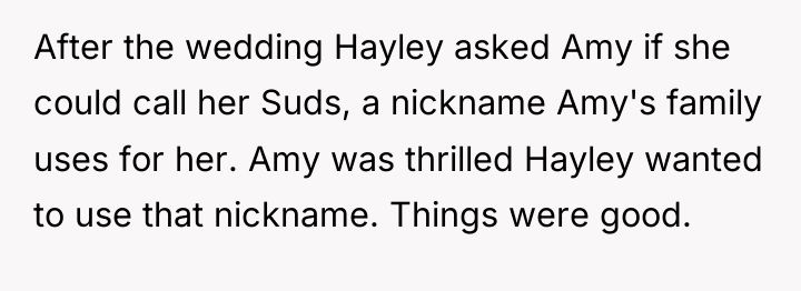After the wedding Hayley asked Amy if she could call...