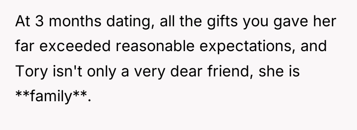 At 3 months dating, all the gifts you gave her...