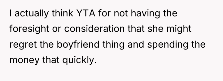 I actually think YTA for not having the foresight or...