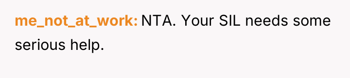 me_not_at_work NTA. Your SIL needs some serious help.
