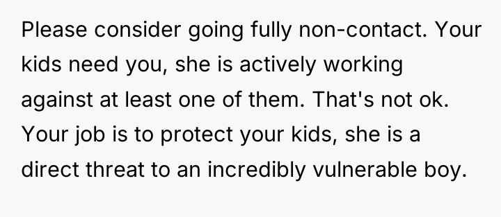 Please consider going fully non-contact. Your kids need you, she...