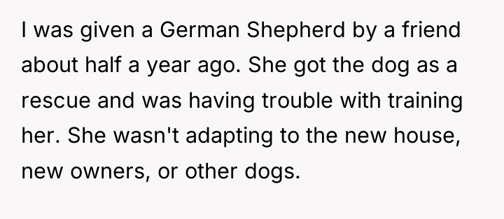 I was given a German Shepherd by a friend about...