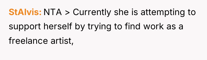 StAlvis NTA > Currently she is attempting to support herself...