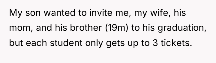 My son wanted to invite me, my wife, his mom,...