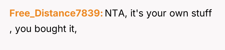 Free_Distance7839 NTA, it's your own stuff , you bought it,