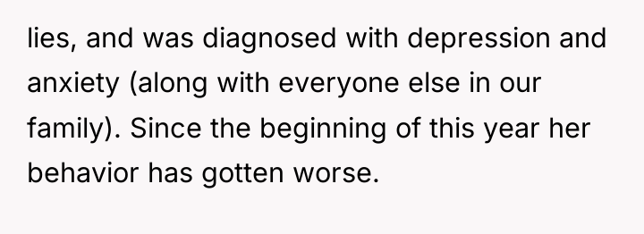lies, and was diagnosed with depression and anxiety (along with...