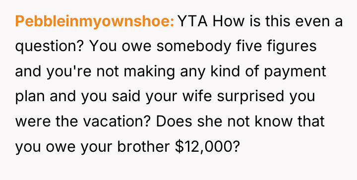 Pebbleinmyownshoe YTA How is this even a question? You owe...