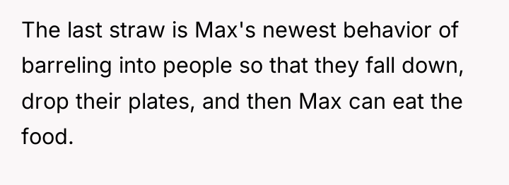 The last straw is Max's newest behavior of barreling into...