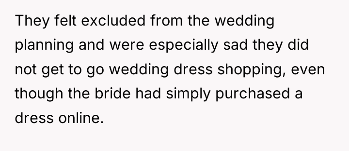 They felt excluded from the wedding planning and were especially...