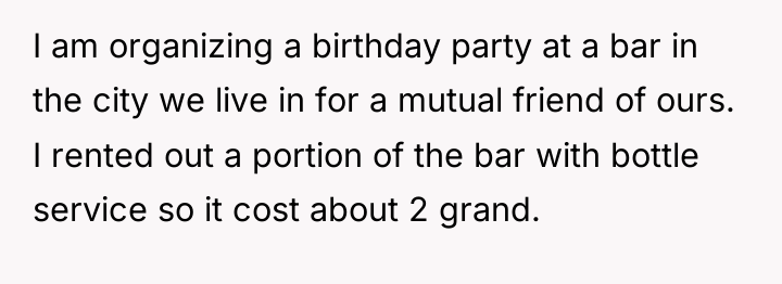 I am organizing a birthday party at a bar in...